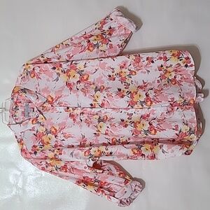 GLORIA VANDERBIT Women's Pink Floral Button Up Roll‎ Tab Sleeve Blouse - Size 2X
